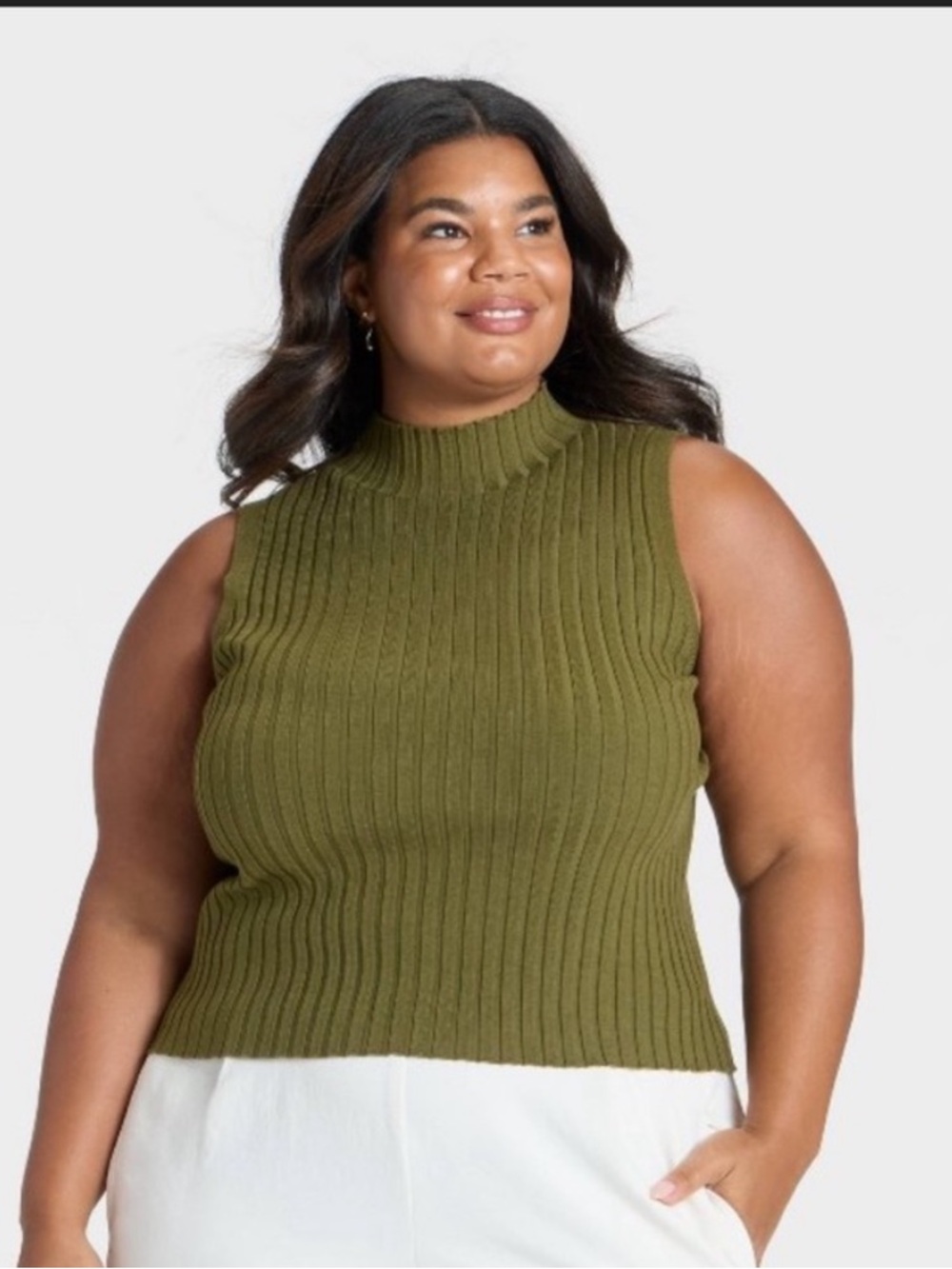 a new day Olive Green Ribbed Mock Neck Tank Top